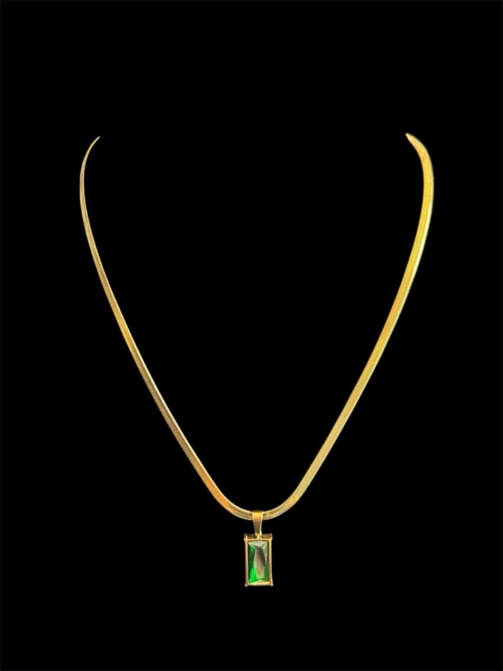Rectangular Emerald Green Gemstone Gem Pendant 18… - image 2